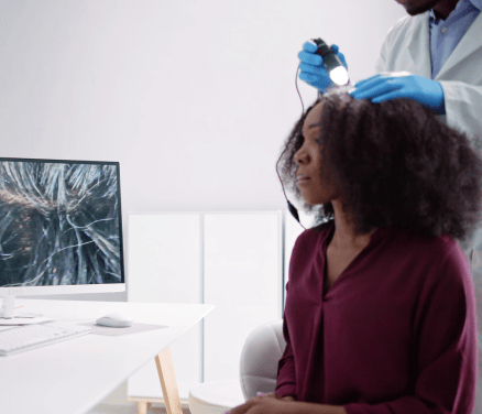 mujer realizandose un estudio capilar